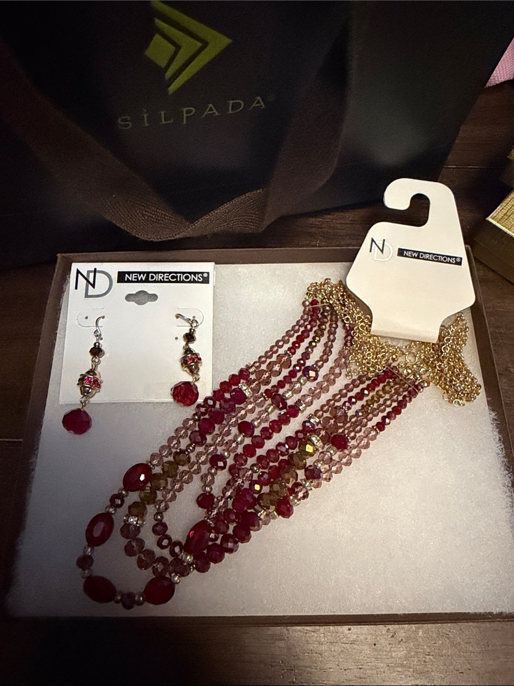 new directions Red Multi-Strand Beaded Necklace with Matching Earrings